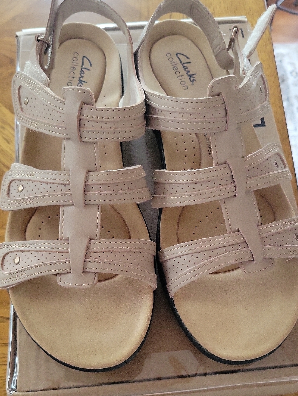 Clarks Light Beige Multi-Strap Comfort Sandals